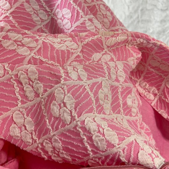 Vintage 60’s Retro Pink & White Floral Circle Pattern Abstract Belted Midi Dress - Picture 7 of 7